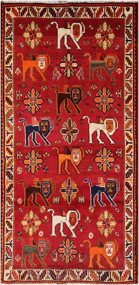 197x110 cm Persian Qashqai Tribal Wool Rug Hand Knotted Red - Rugoutlet