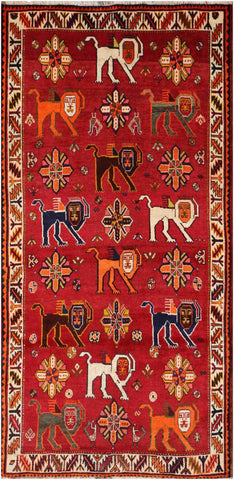 197x110 cm Persian Qashqai Tribal Wool Rug Hand Knotted Red - Rugoutlet