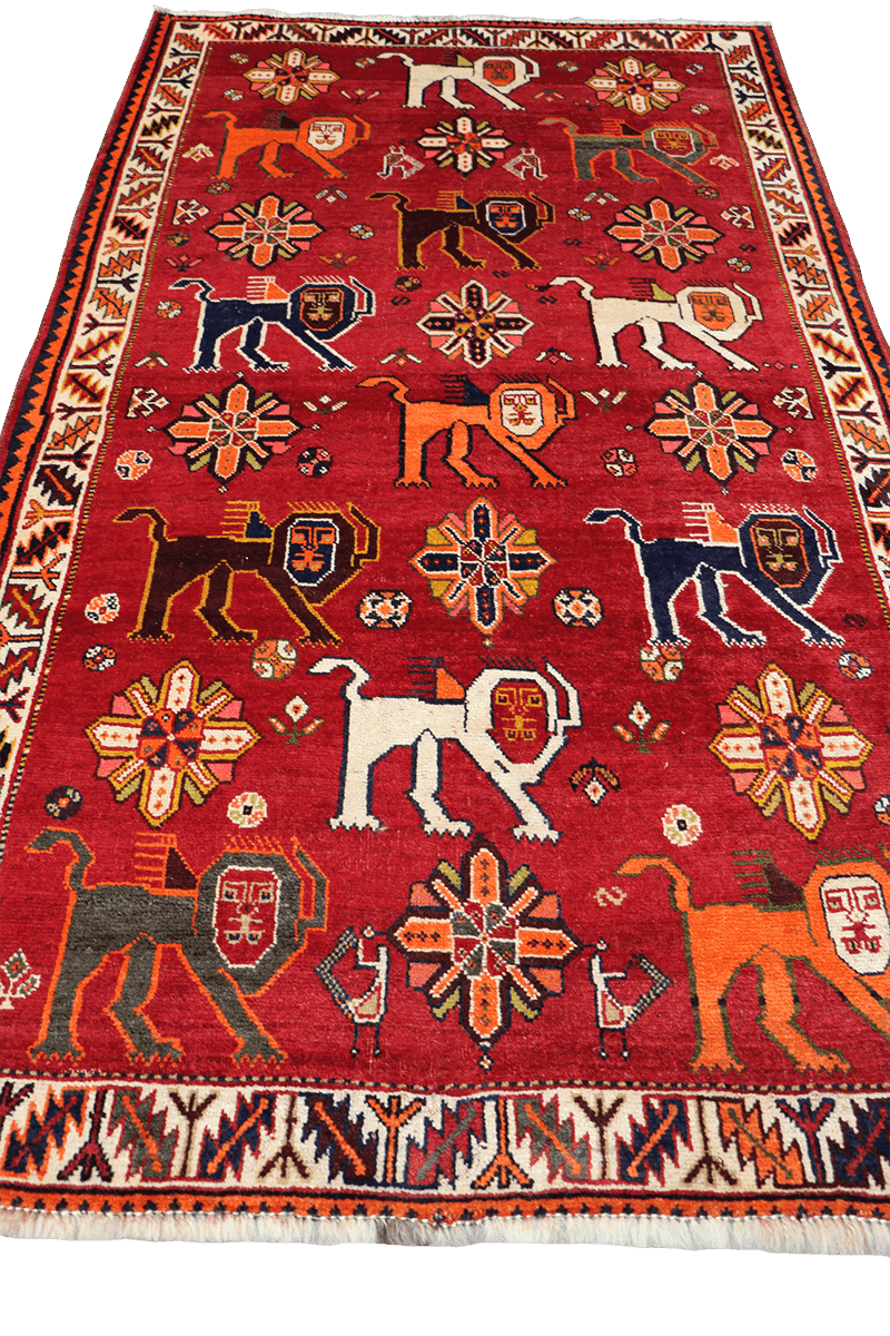 197x110 cm Persian Qashqai Tribal Wool Rug Hand Knotted Red - Rugoutlet