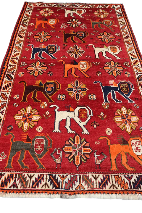197x110 cm Persian Qashqai Tribal Wool Rug Hand Knotted Red - Rugoutlet
