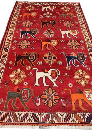 197x110 cm Persian Qashqai Tribal Wool Rug Hand Knotted Red - Rugoutlet