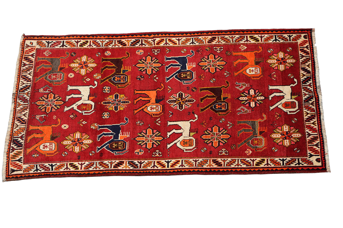 197x110 cm Persian Qashqai Tribal Wool Rug Hand Knotted Red - Rugoutlet