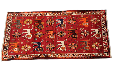 197x110 cm Persian Qashqai Tribal Wool Rug Hand Knotted Red - Rugoutlet