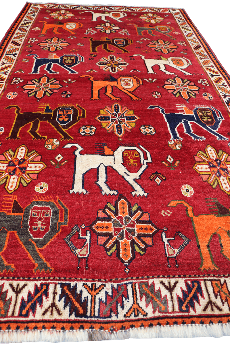 197x110 cm Persian Qashqai Tribal Wool Rug Hand Knotted Red - Rugoutlet