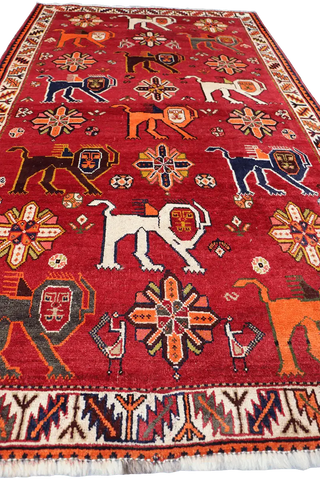 197x110 cm Persian Qashqai Tribal Wool Rug Hand Knotted Red - Rugoutlet