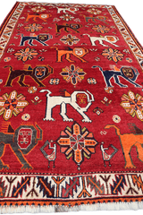 197x110 cm Persian Qashqai Tribal Wool Rug Hand Knotted Red - Rugoutlet