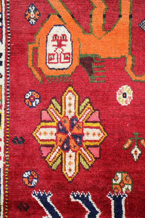 197x110 cm Persian Qashqai Tribal Wool Rug Hand Knotted Red - Rugoutlet