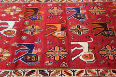 197x110 cm Persian Qashqai Tribal Wool Rug Hand Knotted Red - Rugoutlet