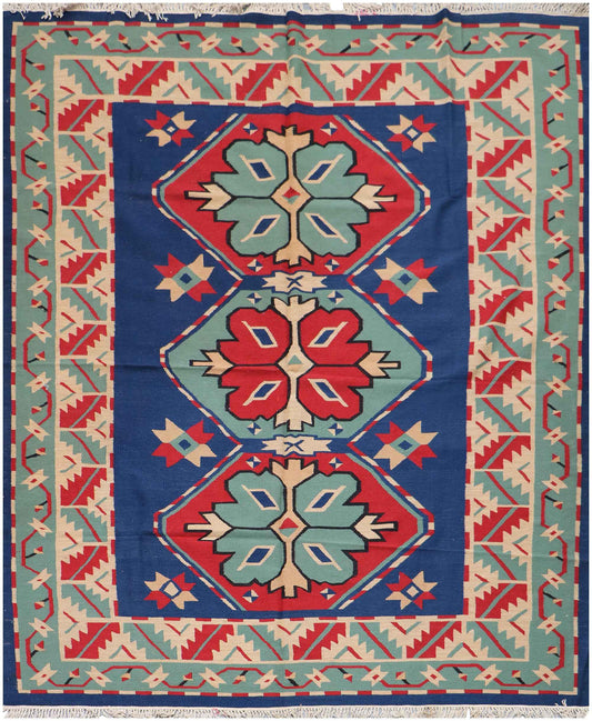 193x275 cm Indian Kilim Wool Rugs Handmade Blue