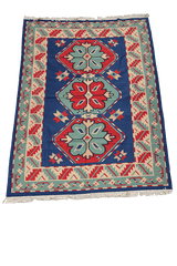 193x275 cm Indian Kilim Wool Rugs Handmade Blue - Rugoutlet