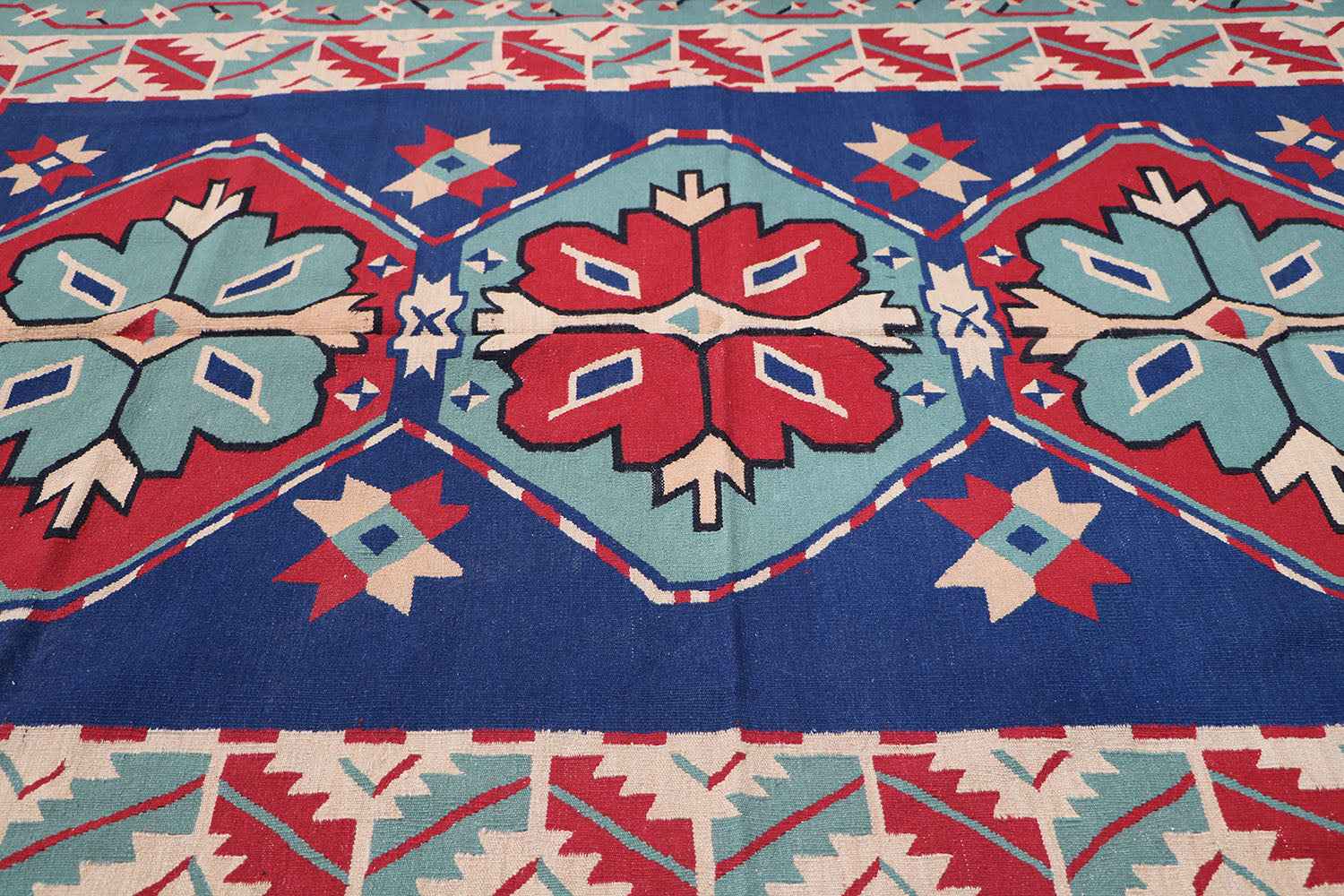 193x275 cm Indian Kilim Wool Rugs Handmade Blue - Rugoutlet