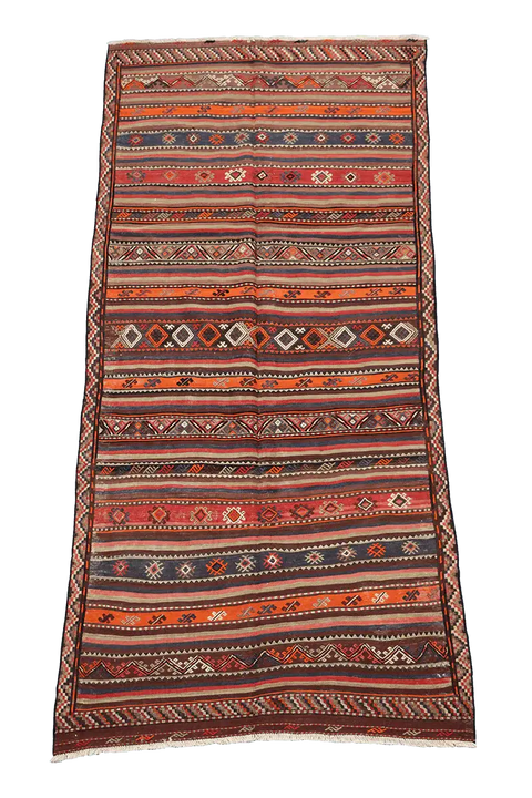 289X136 cm Antique Qashqai Kilim Sumak Tribal Wool Rugs Handmade Maroon - Rugoutlet