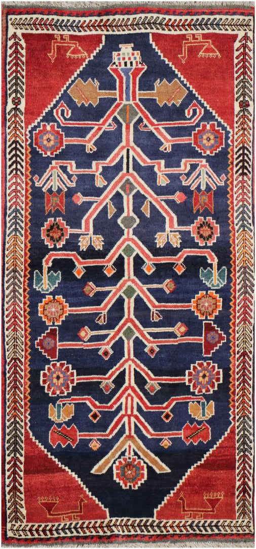 172x102 cm Persian Qashqai Tribal Wool Rug Handmade Red Blue - Rugoutlet