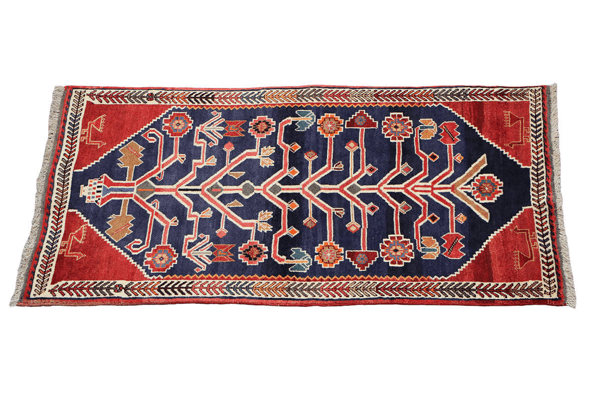 172x102 cm Persian Qashqai Tribal Wool Rug Handmade Red Blue - Rugoutlet