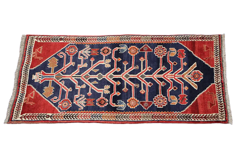 172x102 cm Persian Qashqai Tribal Wool Rug Handmade Red Blue - Rugoutlet