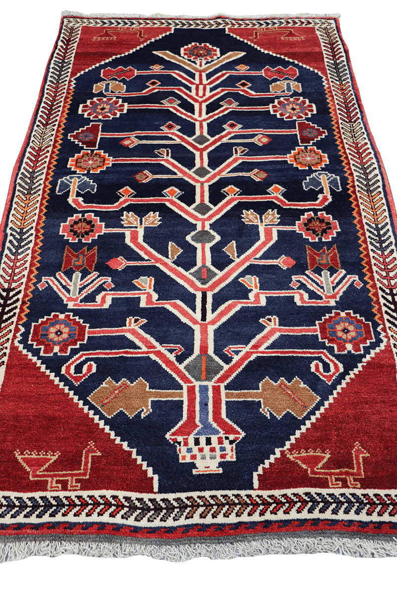 172x102 cm Persian Qashqai Tribal Wool Rug Handmade Red Blue - Rugoutlet