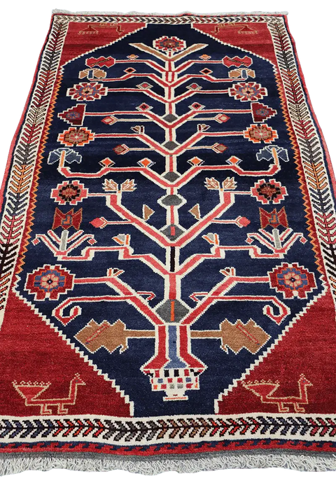 172x102 cm Persian Qashqai Tribal Wool Rug Handmade Red Blue - Rugoutlet