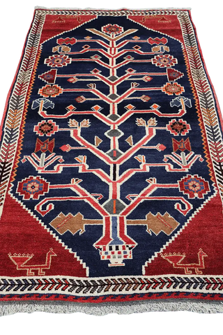 172x102 cm Persian Qashqai Tribal Wool Rug Handmade Red Blue - Rugoutlet