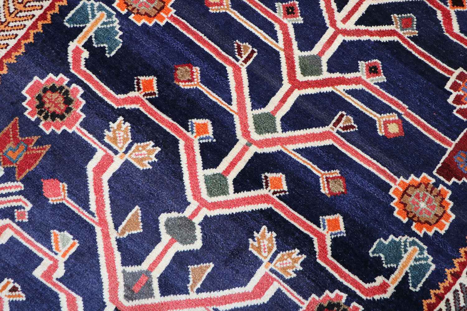 172x102 cm Persian Qashqai Tribal Wool Rug Handmade Red Blue - Rugoutlet