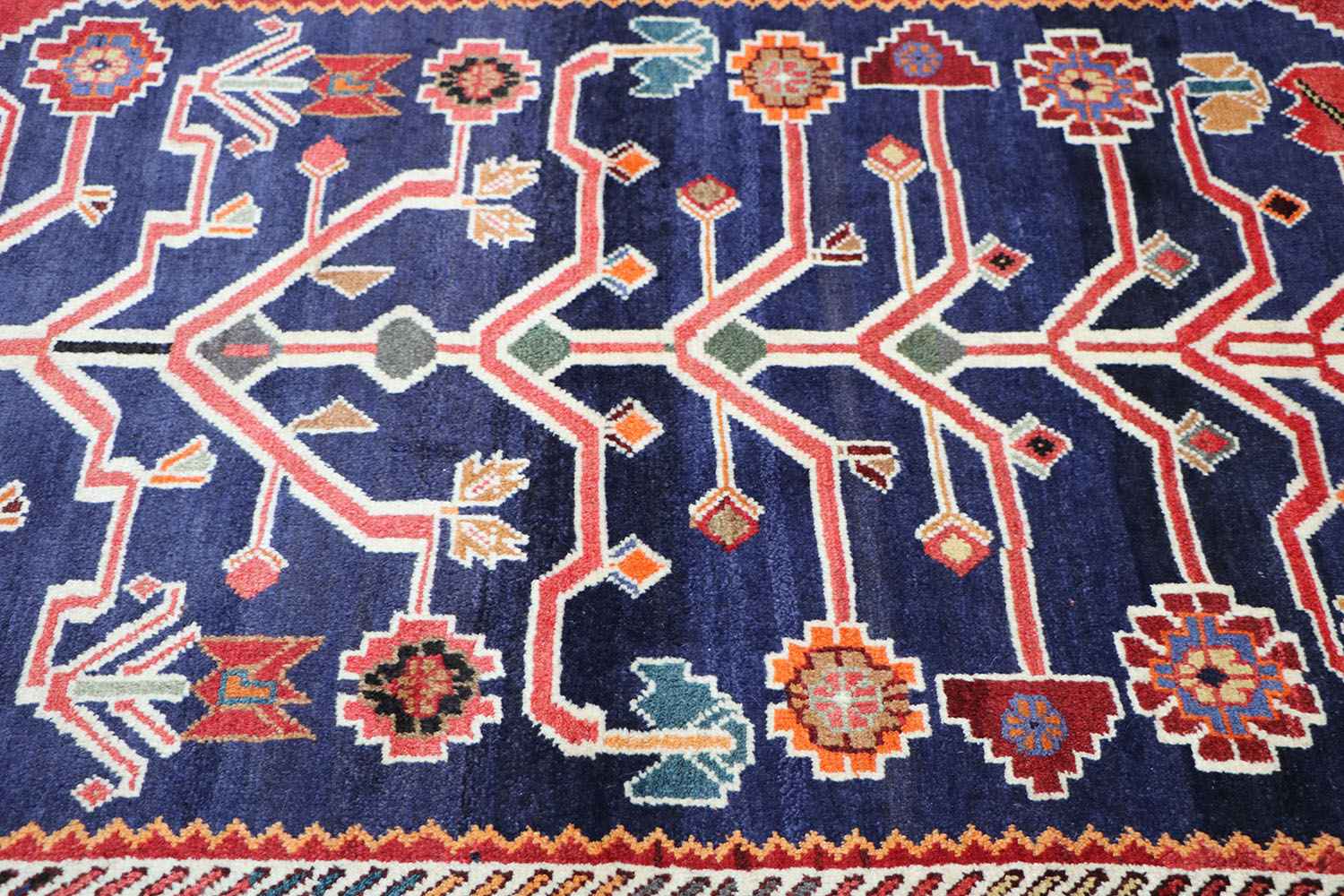 172x102 cm Persian Qashqai Tribal Wool Rug Handmade Red Blue - Rugoutlet