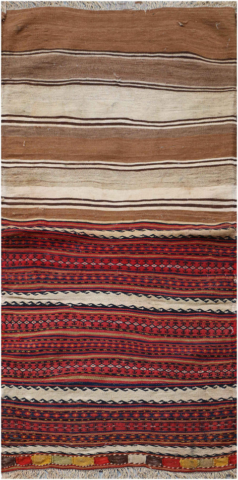 170x75 cm Qashqai Kilim Sumak Wool Rug Handmade Maroon Brown - Rugoutlet