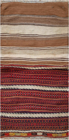 170x75 cm Qashqai Kilim Sumak Wool Rug Handmade Maroon Brown - Rugoutlet