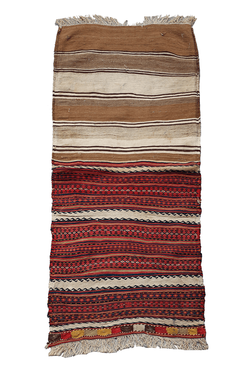 170x75 cm Qashqai Kilim Sumak Wool Rug Handmade Maroon Brown - Rugoutlet