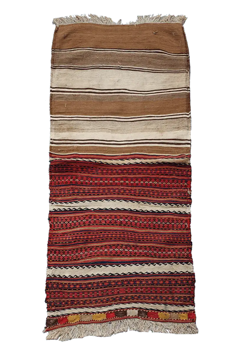 170x75 cm Qashqai Kilim Sumak Wool Rug Handmade Maroon Brown - Rugoutlet