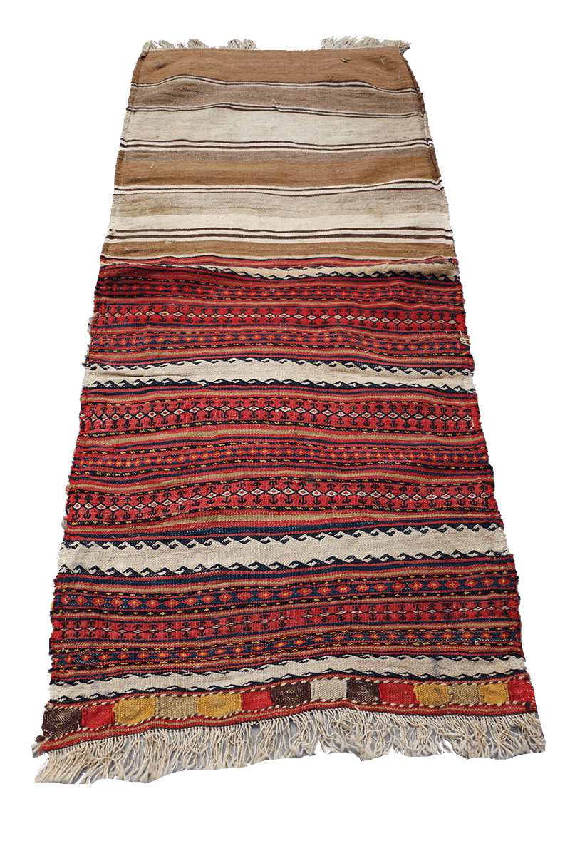 170x75 cm Qashqai Kilim Sumak Wool Rug Handmade Maroon Brown - Rugoutlet