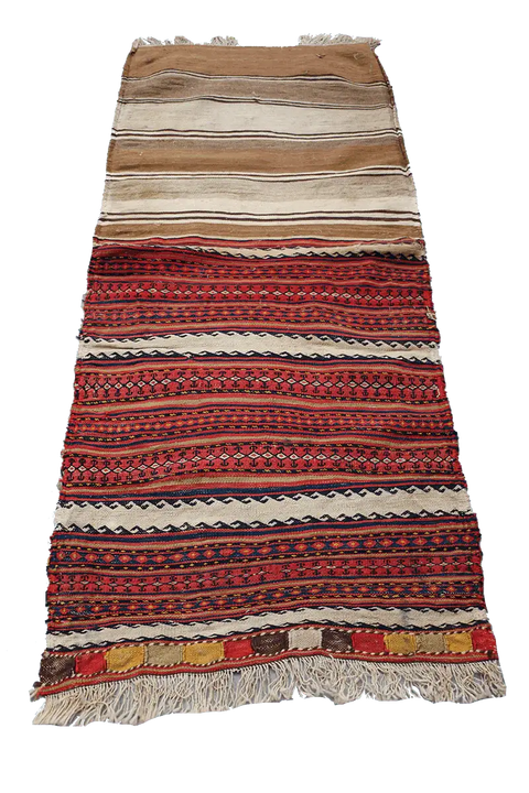 170x75 cm Qashqai Kilim Sumak Wool Rug Handmade Maroon Brown - Rugoutlet