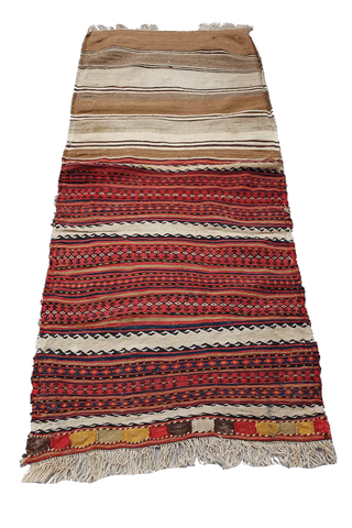 170x75 cm Qashqai Kilim Sumak Wool Rug Handmade Maroon Brown - Rugoutlet