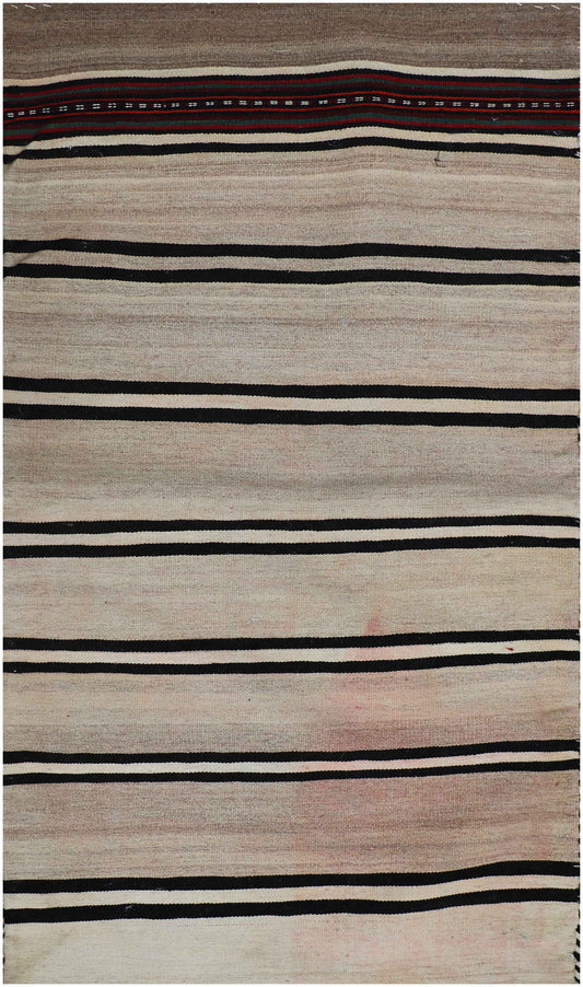 250X70 cm Kilim Sumak Wool Rug Handmade Beige Black