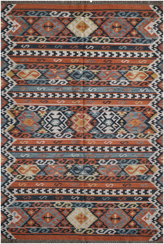 245x172 cm Shiraz Kilim Tribal Wool Rugs Hand Knotted Multi-Coloured - Rugoutlet