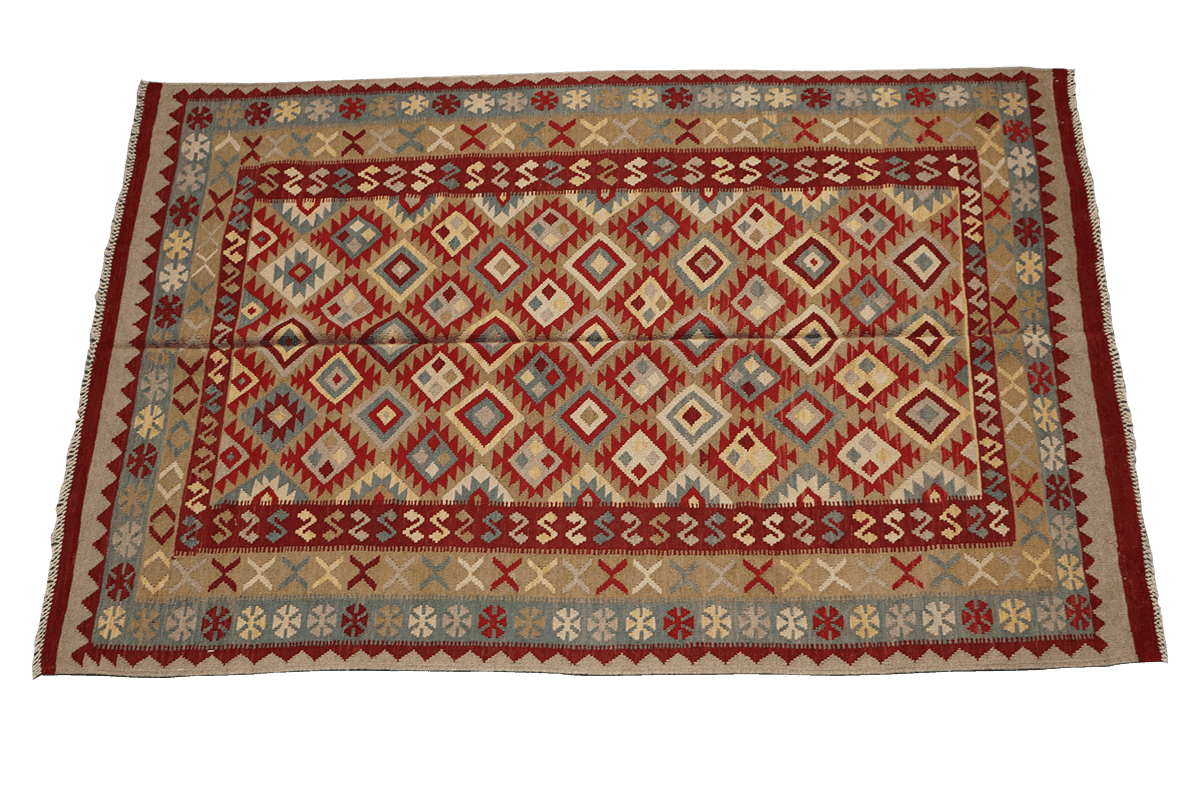 243x166 cm Shiraz Kilim Tribal Wool Rug Hand Knotted Red Brown - Rugoutlet