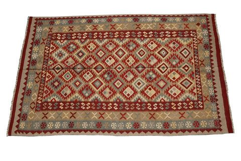 243x166 cm Shiraz Kilim Tribal Wool Rug Hand Knotted Red Brown - Rugoutlet