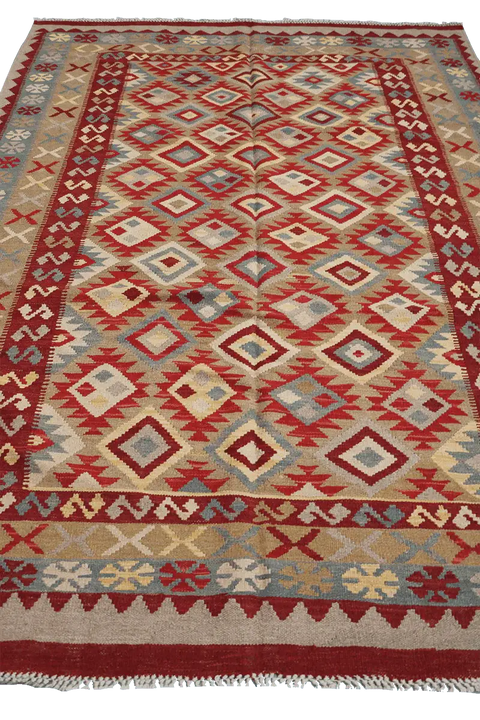 243x166 cm Shiraz Kilim Tribal Wool Rug Hand Knotted Red Brown - Rugoutlet
