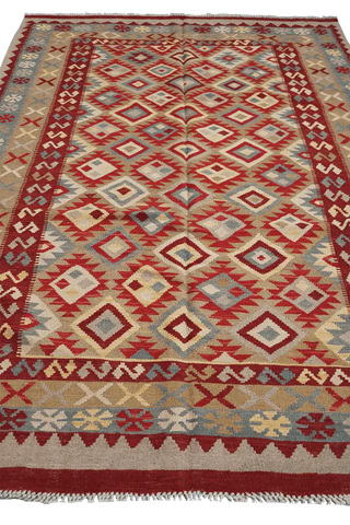 243x166 cm Shiraz Kilim Tribal Wool Rug Hand Knotted Red Brown - Rugoutlet