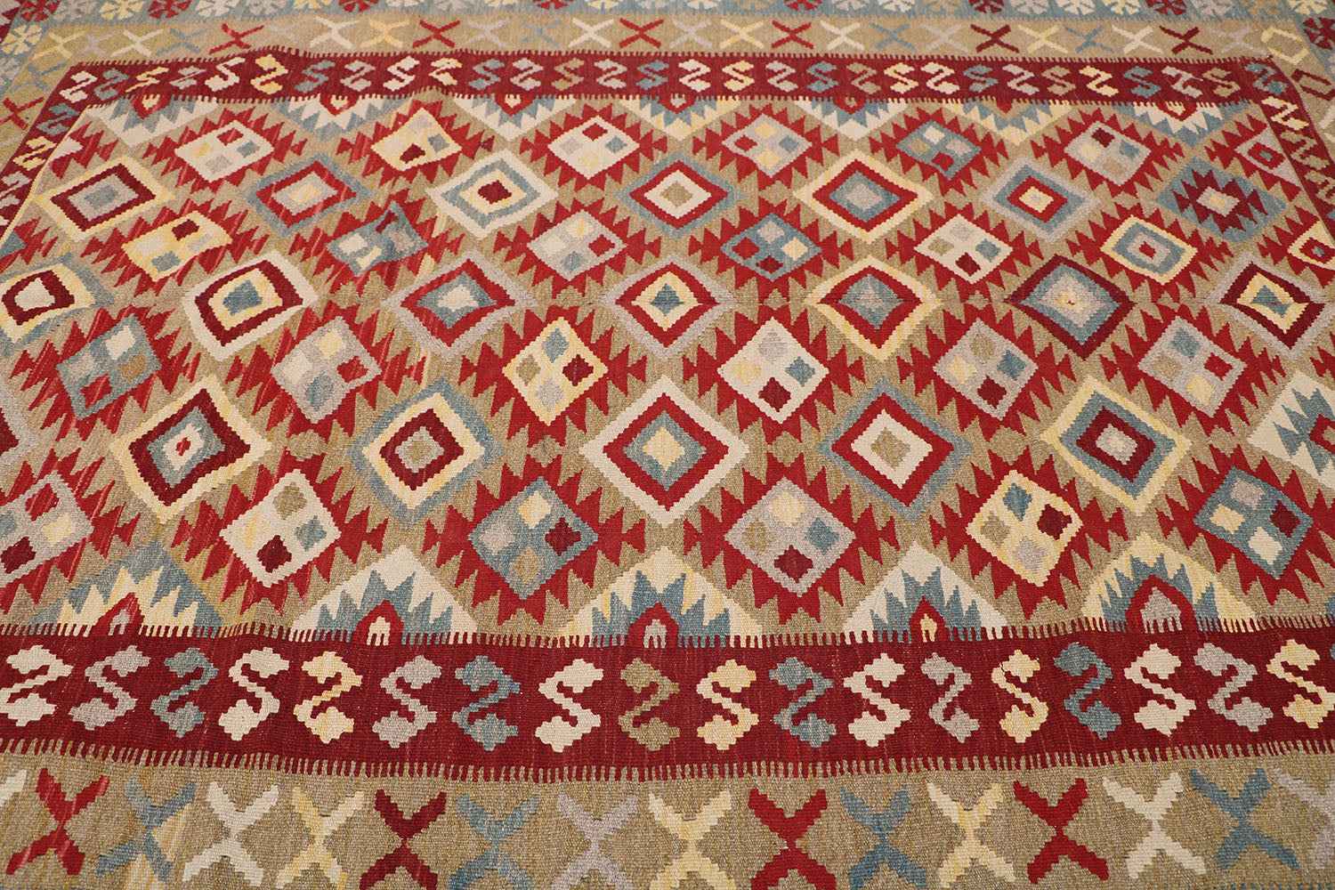 243x166 cm Shiraz Kilim Tribal Wool Rug Hand Knotted Red Brown - Rugoutlet