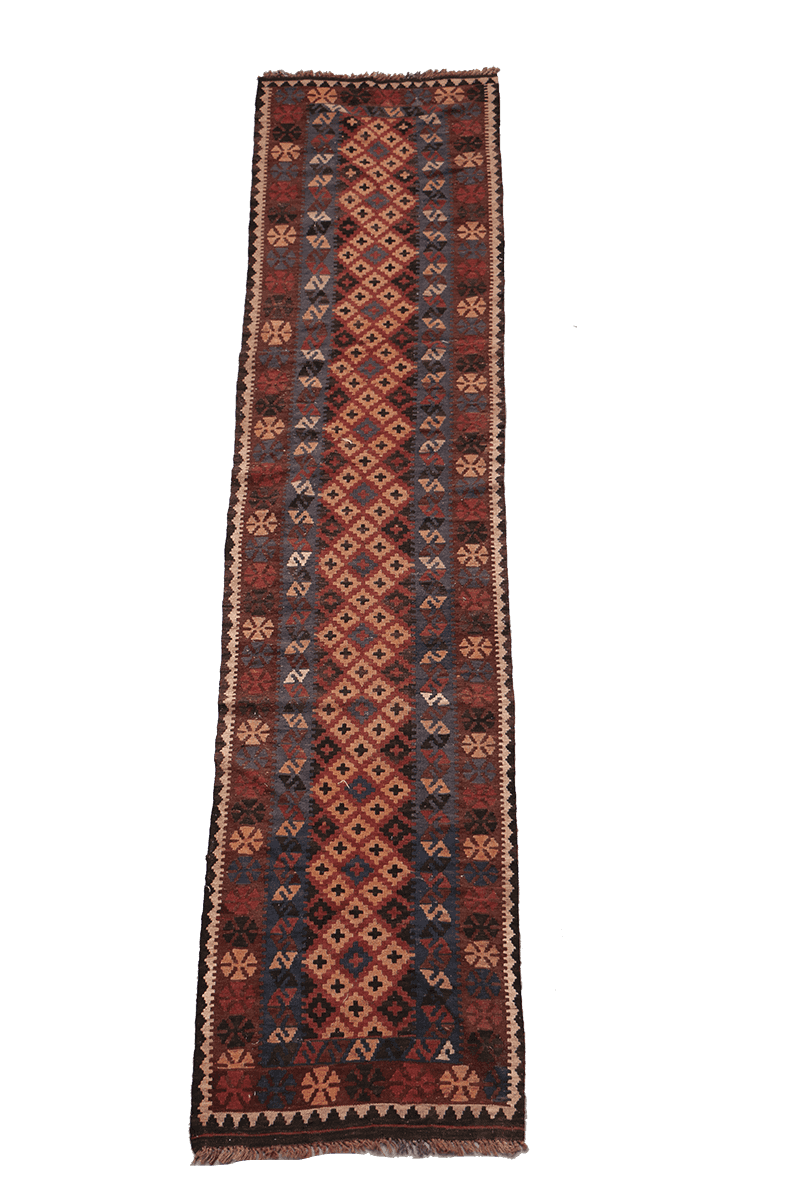 367x80 cm Afghan Kilim Runner Tribal Wool Rug Handmade Maroon - Rugoutlet