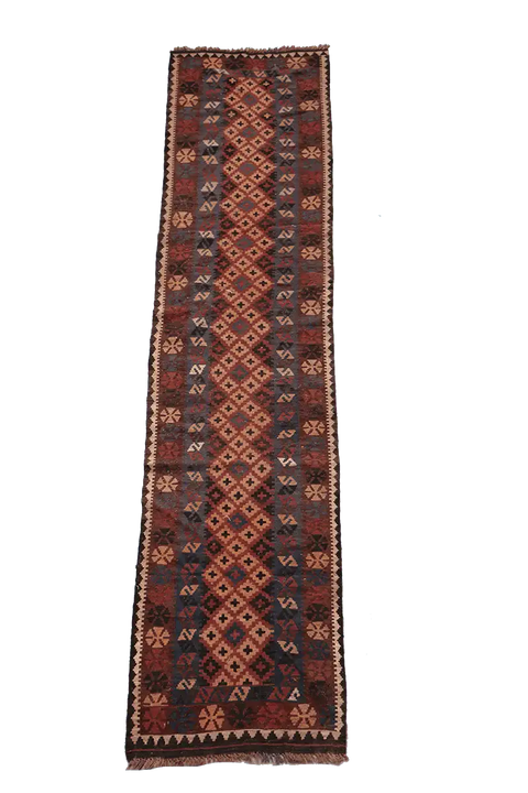 367x80 cm Afghan Kilim Runner Tribal Wool Rug Handmade Maroon - Rugoutlet