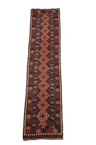 367x80 cm Afghan Kilim Runner Tribal Wool Rug Handmade Maroon - Rugoutlet
