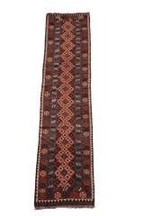 367x80 cm Afghan Kilim Runner Tribal Wool Rug Handmade Maroon - Rugoutlet