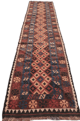 367x80 cm Afghan Kilim Runner Tribal Wool Rug Handmade Maroon - Rugoutlet