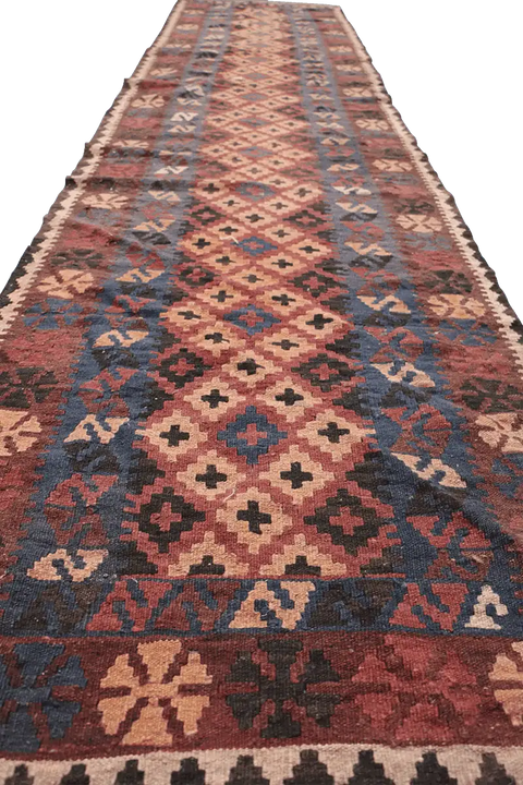 367x80 cm Afghan Kilim Runner Tribal Wool Rug Handmade Maroon - Rugoutlet