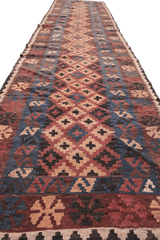 367x80 cm Afghan Kilim Runner Tribal Wool Rug Handmade Maroon - Rugoutlet