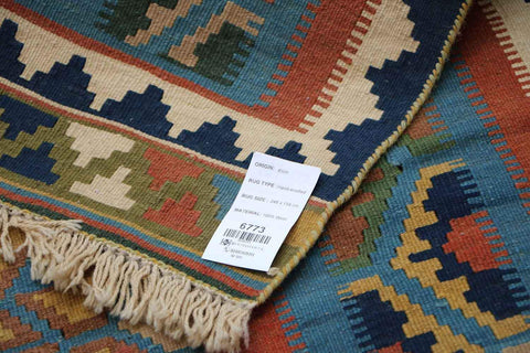 248x158cm Persian Shiraz Kilim Wool Handmade burnt Orange rug - Rugoutlet