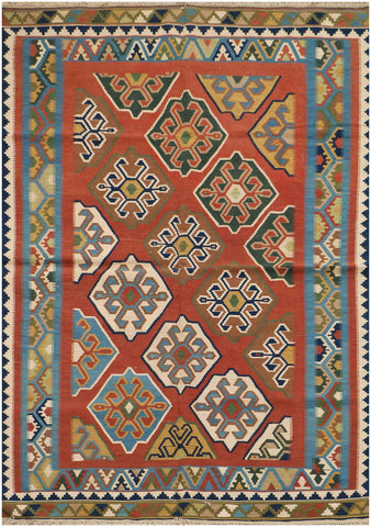 248x158cm Persian Shiraz Kilim Wool Handmade burnt Orange rug - Rugoutlet