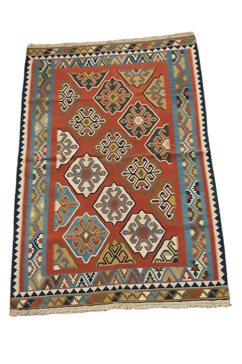 248x158cm Persian Shiraz Kilim Wool Handmade burnt Orange rug - Rugoutlet