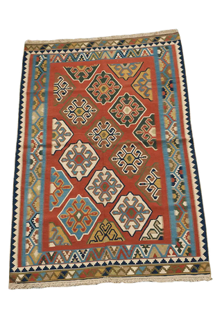 248x158cm Persian Shiraz Kilim Wool Handmade burnt Orange rug - Rugoutlet