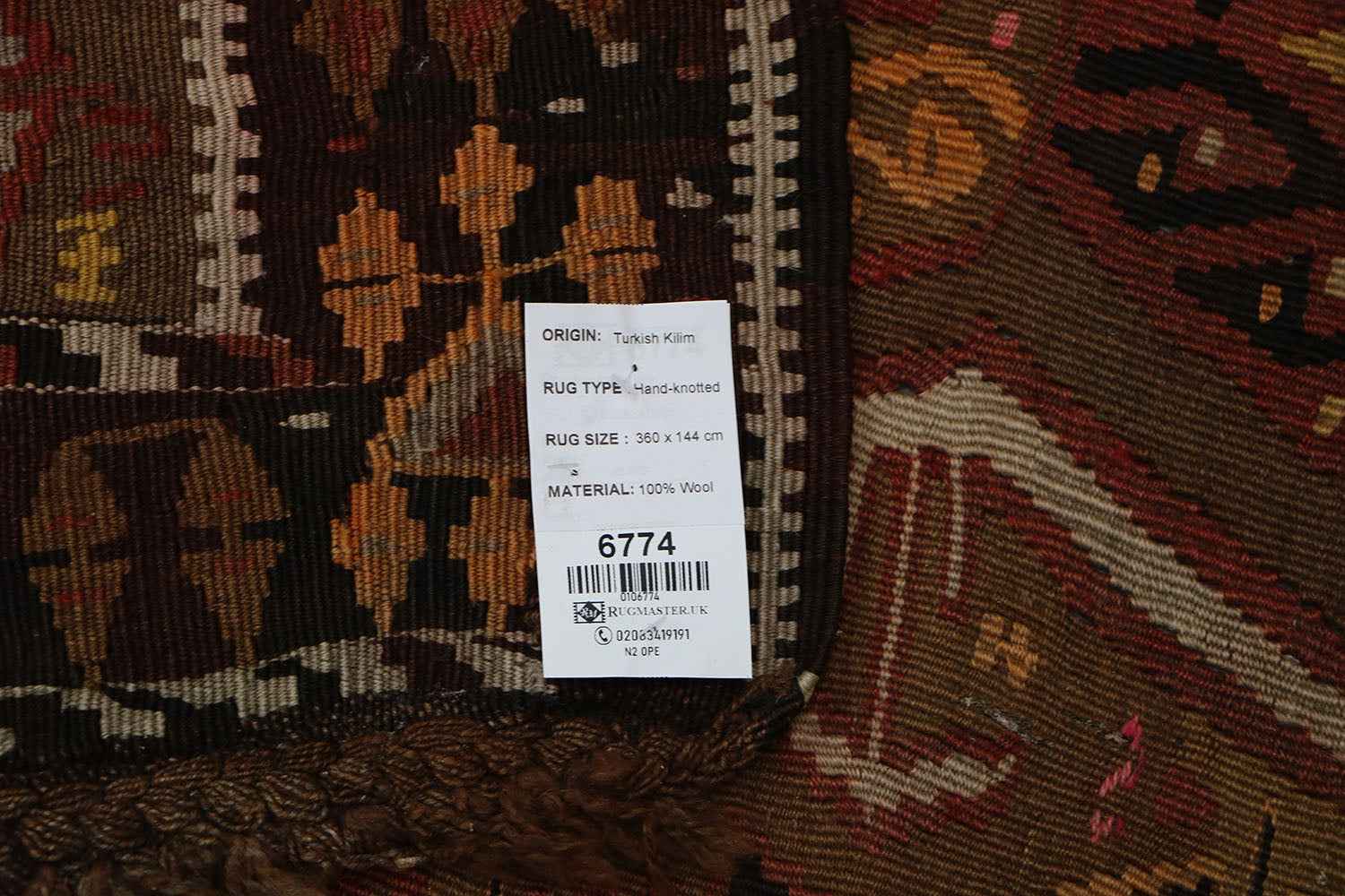 360x144cm Antique Turkish wool handmade Kilim Brown - Rugoutlet